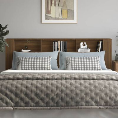 vidaXL Wezgłowie łóżka z półkami, brązowy dąb, 220x18,5x104,5 cm