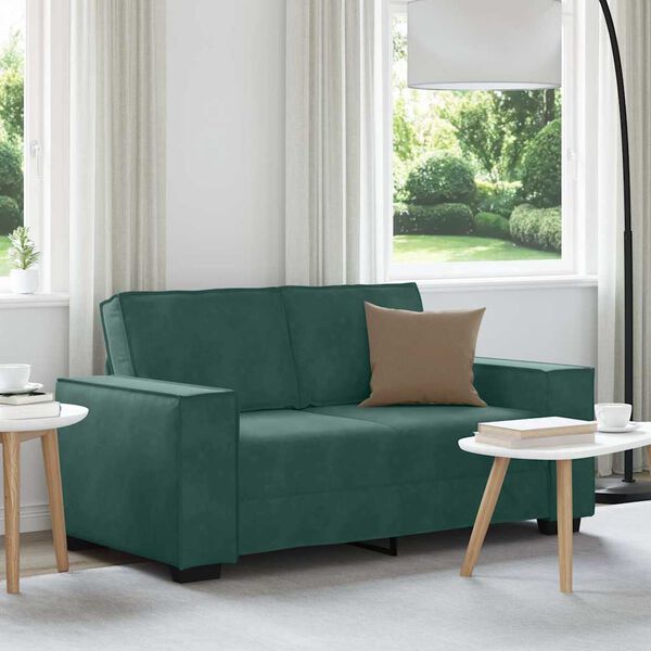 vidaXL Sofa 2-osobowa, ciemnozielona, 160x78x84 cm, tapicerowana aksamitem