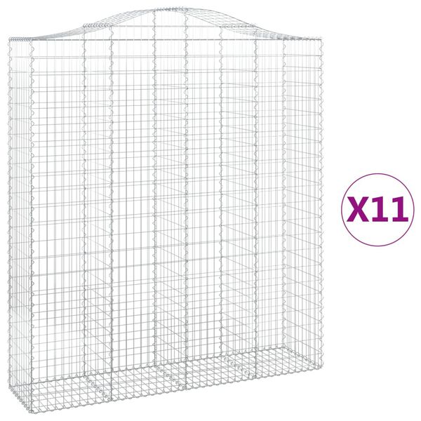 vidaXL Kosze gabionowe, 11 szt, 200x50x220/240cm, galwanizowane żelazo