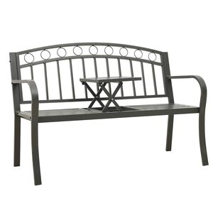 vidaXL Ławka ogrodowa ze stolikiem, szara, 120 cm, stalowa