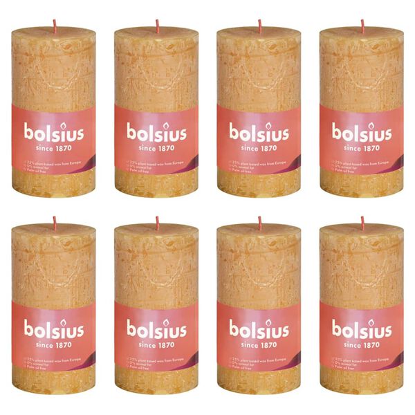 Bolsius Rustykalne świece pieńkowe Shine, 8 szt., 100x50 mm, miodowe