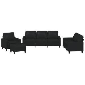 vidaXL 4-osobowa sofa z poduszkami, czarna, sztuczna sk&oacute;ra