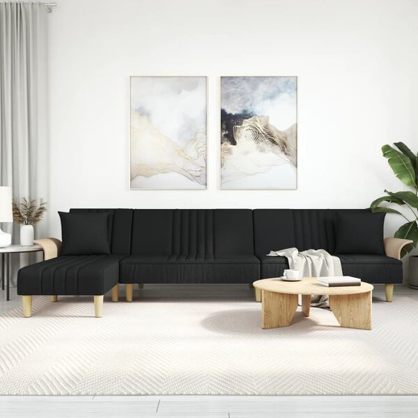 vidaXL Sofa rozkładana L, czarna, 279x140x70 cm, tkanina