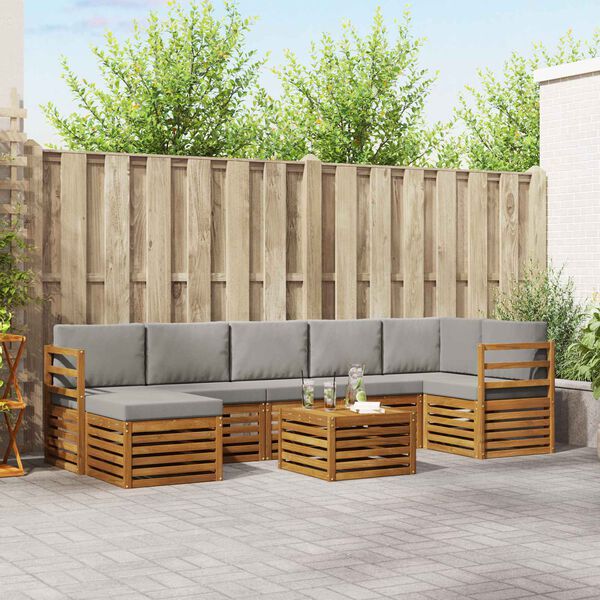 vidaXL Zestaw sofy narożnej z poduszką 8 pcs Naturalny i Jasny Szary