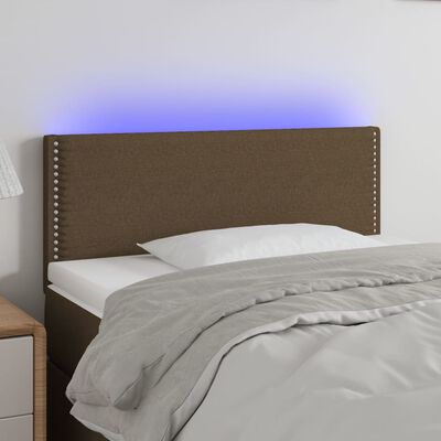 vidaXL Zagłówek do łóżka z LED, ciemnobrązowy, 90x5x78/88 cm, tkanina
