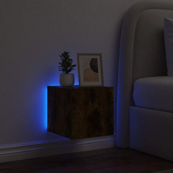 vidaXL Ścienna szafka TV z LED, przydymiony dąb, 30,5x35x30 cm