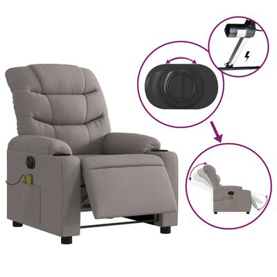 vidaXL Rozkładany fotel masujący, elektryczny, kolor taupe, tkanina