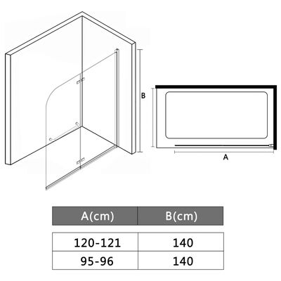 vidaXL Składana kabina prysznicowa, 2 panele, ESG, 95 x 140 cm