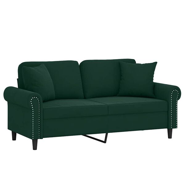 vidaXL 2-osobowa sofa z poduszkami, ciemnozielona, 140 cm, aksamit