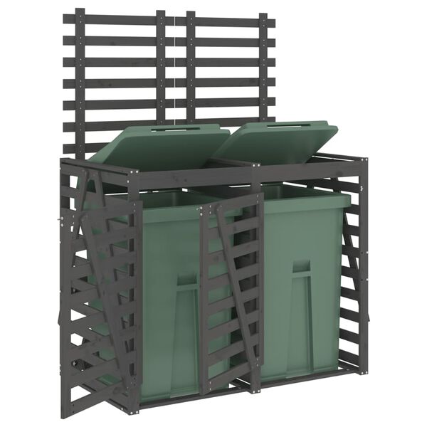 vidaXL Obudowa na 2 kosze na śmieci, szara, lite drewno sosnowe