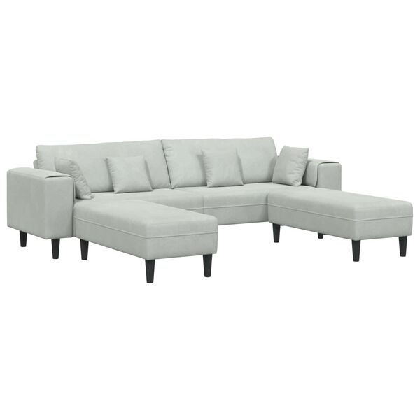 vidaXL Sofa z poduszką 3 pcs Jasnoszary Aksamit