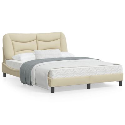 vidaXL Rama łóżka z zagłówkiem, kremowa, 120x200 cm, obita tkaniną