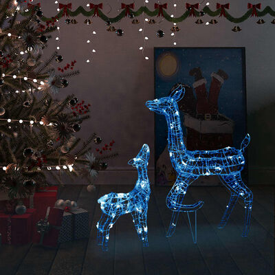 vidaXL Świąteczne renifery, akrylowe, 160 niebieskich diod LED