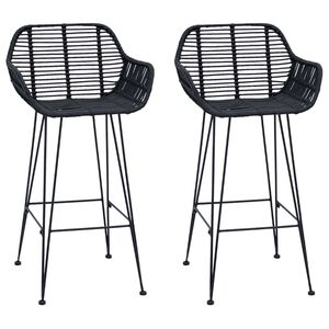 vidaXL Krzesło barowe 2 pcs Czarny 55 x 52 x 92 cm Rattan i żelazo