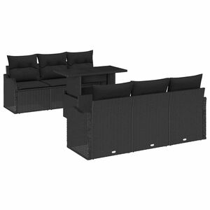 vidaXL Zestaw Sof na Ogr&oacute;d z poduszką 7 pcs Czarny Rattan poli