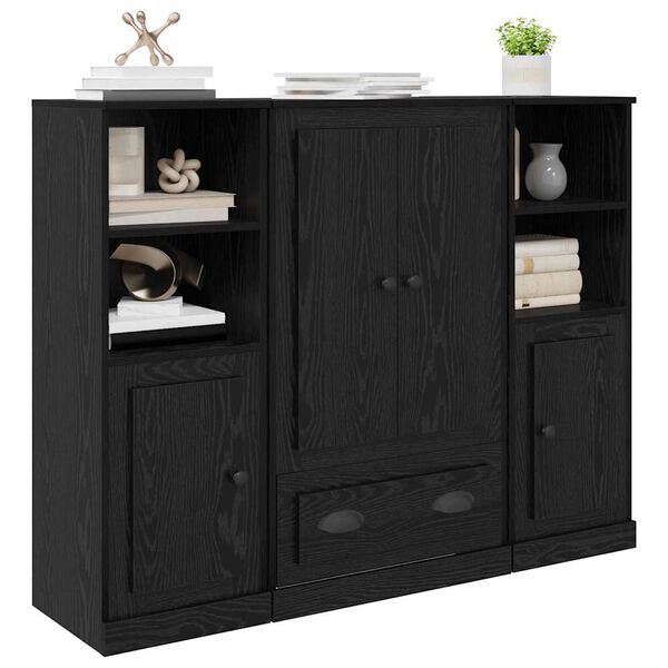 vidaXL Highboard z szufladą 3 pcs Czarny Dąb Materiał drewnopochodny