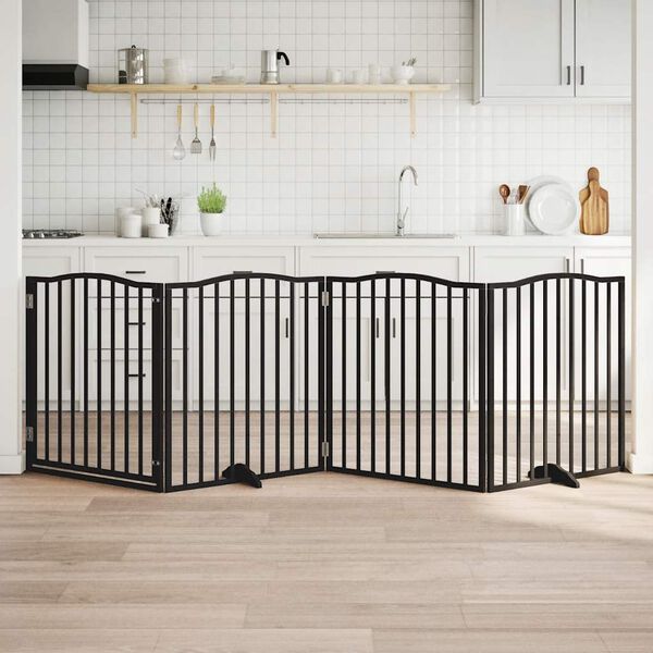 vidaXL Składana bramka dla psa, z drzwiami, 4 panele, czarna, 320 cm