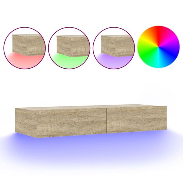 vidaXL Szafka pod TV z oświetleniem LED, dąb sonoma, 90x35x15,5 cm