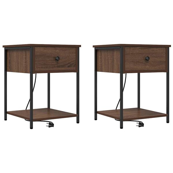 vidaXL Szafka Nocna z szufladą 2 pcs Brązowy dąb 42 x 41 x 56 cm