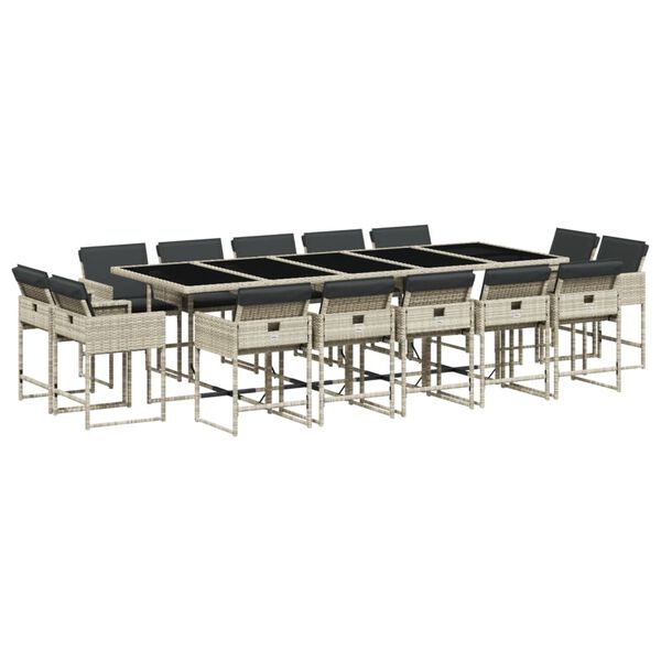 vidaXL 15-cz. zestaw mebli ogrodowych z poduszkami, jasnoszary