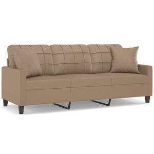 vidaXL 3-osobowa sofa z poduszkami, cappuccino, 180 cm, sztuczna sk&oacute;ra