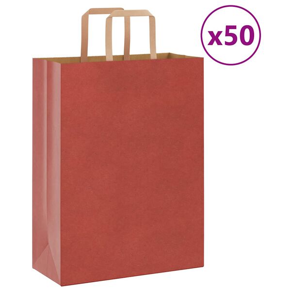 vidaXL Torby papierowe 50 szt. z uchwytami czerwone 26x12x35 cm