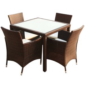 vidaXL 5-cz. zestaw mebli ogrodowych z poduszkami, rattan PE, brązowy