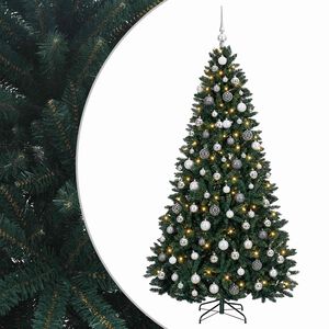 vidaXL Sztuczna choinka ciemnozielona z bombkami 180 cm 300 LED