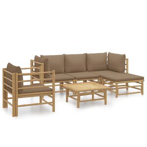 vidaXL 6-cz. zestaw mebli do ogrodu, poduszki w kolorze taupe, bambus