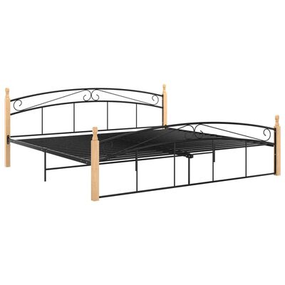 vidaXL Rama łóżka, czarny metal i lite drewno dębowe, 200x200 cm