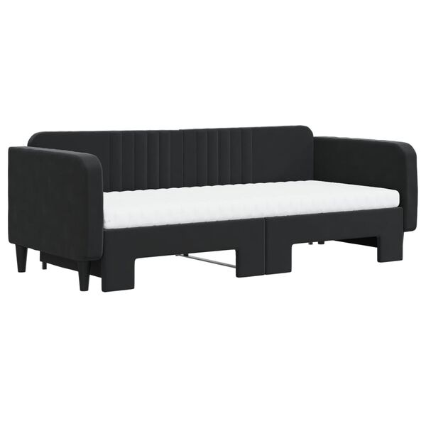 vidaXL Sofa rozsuwana z materacami, czarna, 90x200 cm, aksamit