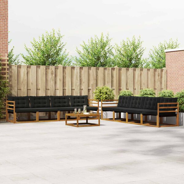 vidaXL Zestaw sof na zewnątrz z poduszką 9 pcs Naturalny i czarny