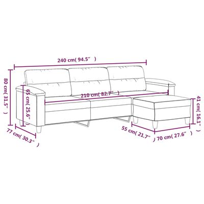 vidaXL 3-os. sofa z podnóżkiem, ciemnoszara, 210 cm, obita mikrofibrą