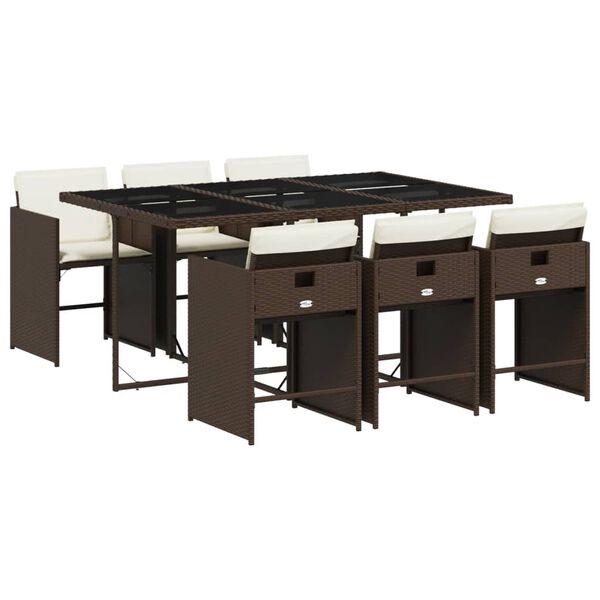 vidaXL 7-cz. zestaw mebli ogrodowych, z poduszkami, brązowy, rattan PE