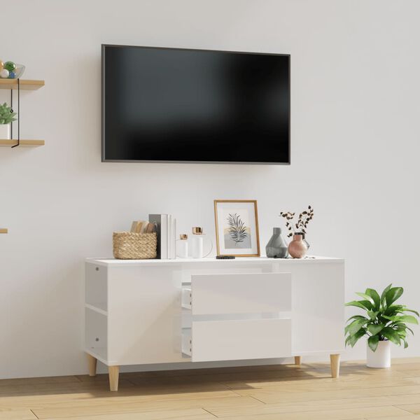vidaXL Szafka pod TV, wysoki połysk, biała, 102x44,5x50 cm