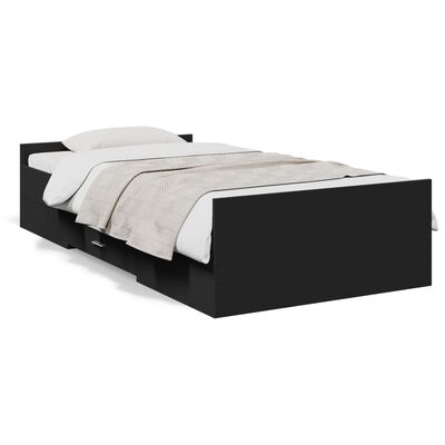 vidaXL Rama łóżka z szufladami, czarna, 90x200 cm