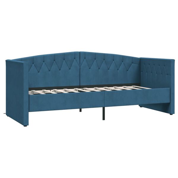 vidaXL Rama ł&oacute;żka z USB, niebieska, obita aksamitem, 90x200 cm