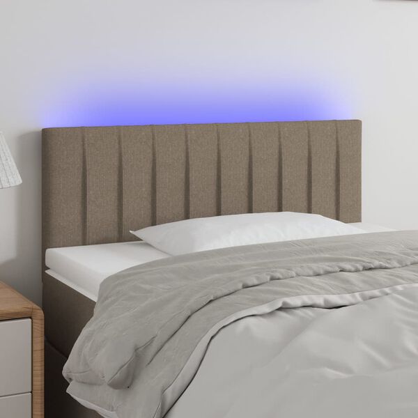 vidaXL Zagł&oacute;wek do ł&oacute;żka z LED, taupe, 90x5x78/88 cm, tkanina