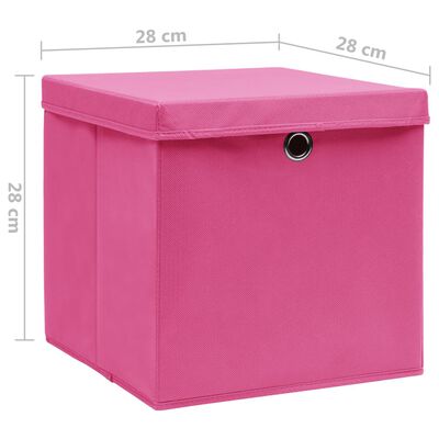 vidaXL Pudełka z pokrywami, 4 szt., 28x28x28 cm, różowe