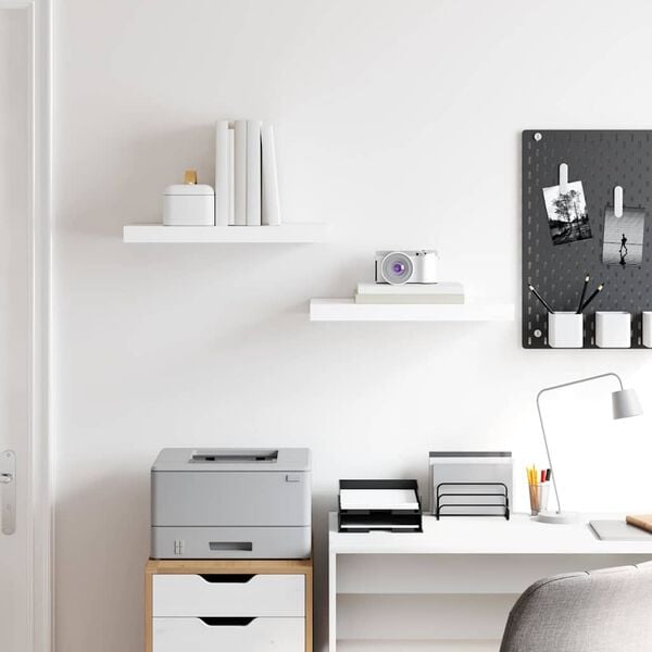 vidaXL P&oacute;łki ścienne, 2 szt., wysoki połysk, białe, 50x23x3,8 cm, MDF