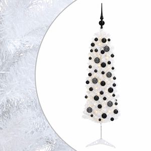vidaXL Sztuczna wąska choinka z bombkami 150 cm 150 LED Ciepła biel