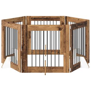 vidaXL Bramka dla ps&oacute;w z podp&oacute;rkami 6 pcs Stare drewno 80 x 80 cm