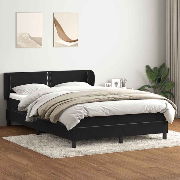 vidaXL Ł&oacute;żko typu Box Spring z materacem Czarny 160x220 cm Aksamit