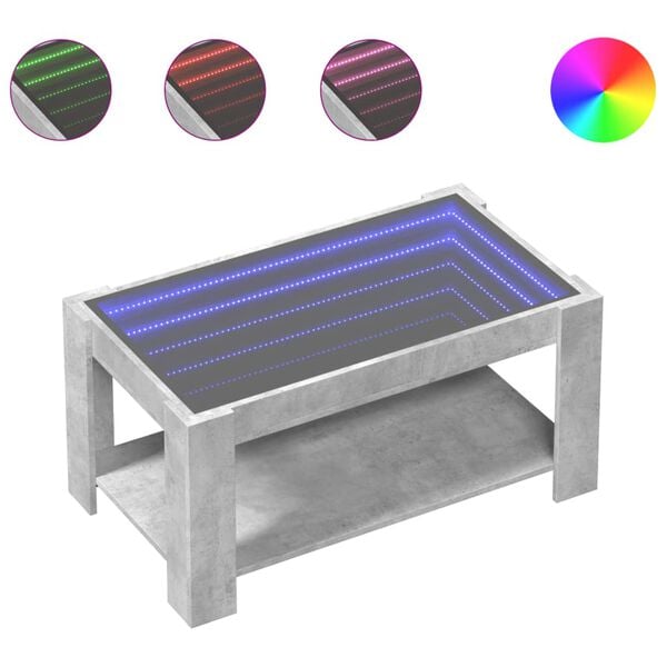 vidaXL Stolik kawowy z LED, szarość betonu, 93x53x45 cm