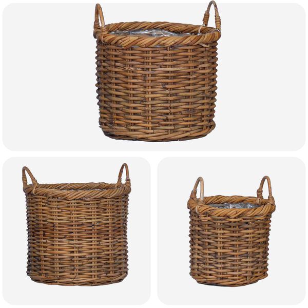 vidaXL Koszyk na rośliny z przechowywaniem 3 pcs Brązowy Rattan Kubu