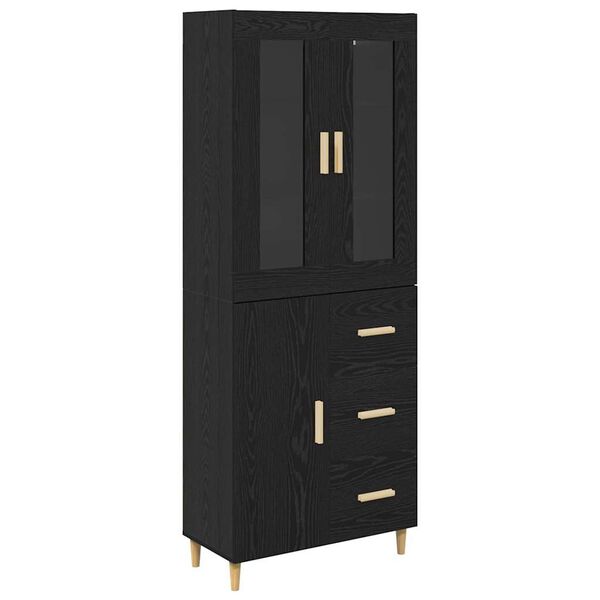 vidaXL Highboard Czarny Dąb 69,5 x 34 x 180 cm Materiał drewnopochodny