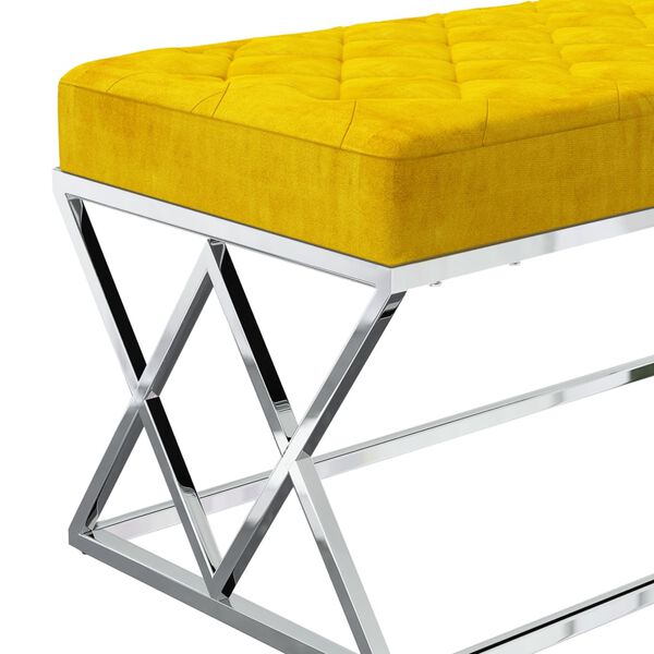 vidaXL Ławka, musztardowa, aksamit i stal nierdzewna