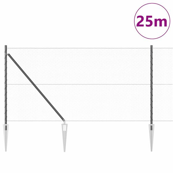vidaXL Słupek ogrodzeniowy. Szary 25 x 1 m (25 mm siatka) Stal