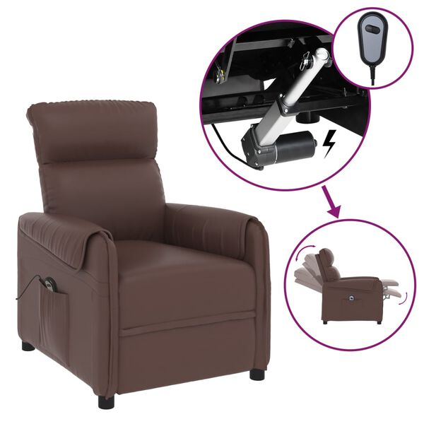 vidaXL Elektryczny fotel rozkładany, brązowy, obity sztuczną sk&oacute;rą