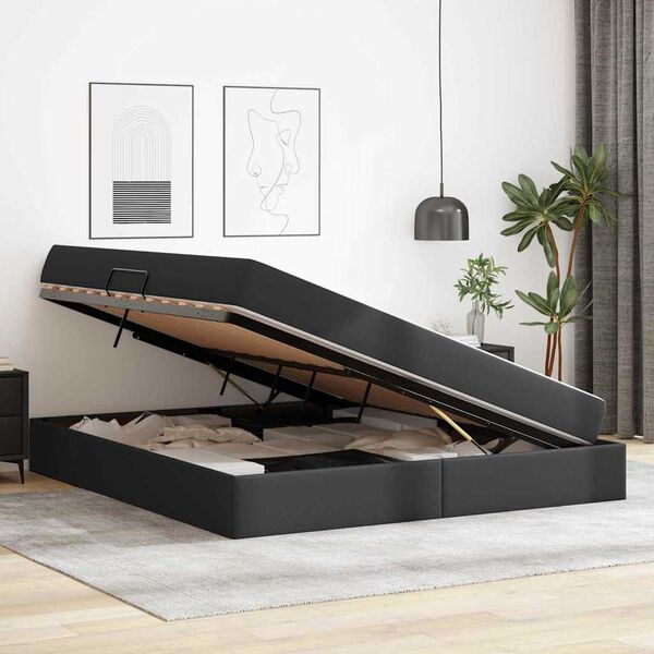 vidaXL Ł&oacute;żko z miejscem na przechowywanie i materacem 2 pcs Czarny
